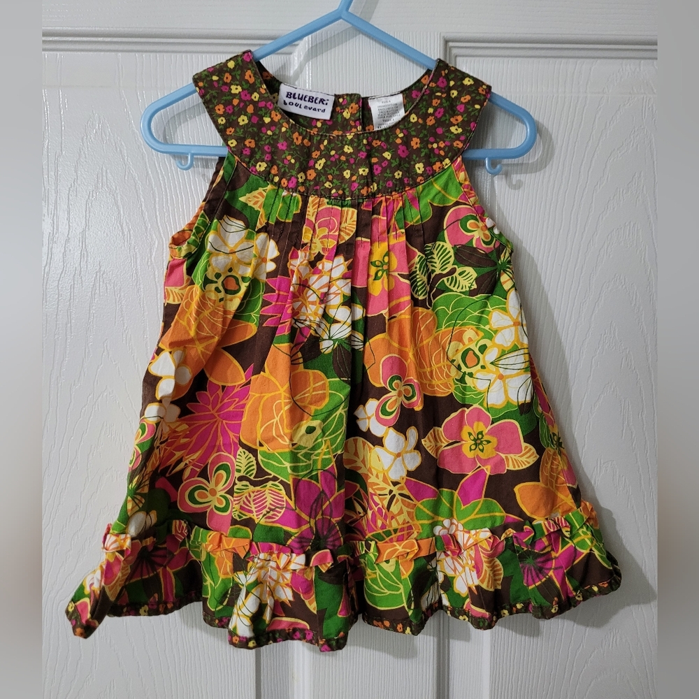 BLUBERI BOULEVARD Girl's Retro Tropical Print Top size 4